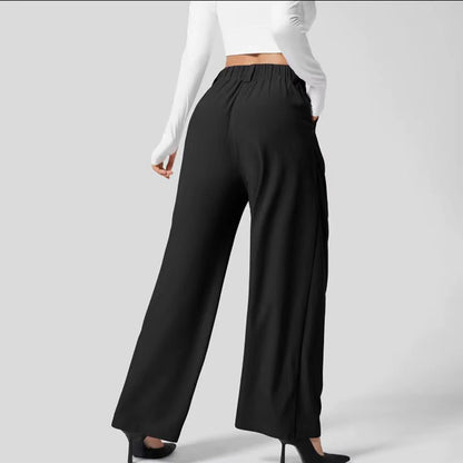 Wide Leg Pants Elegant Loose Office Women Pants Fashion High Waist Straight Trousers Casual Chic-Spliced Full Length Lady Pants