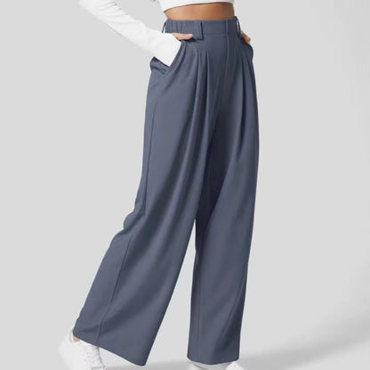 Wide Leg Pants Elegant Loose Office Women Pants Fashion High Waist Straight Trousers Casual Chic-Spliced Full Length Lady Pants