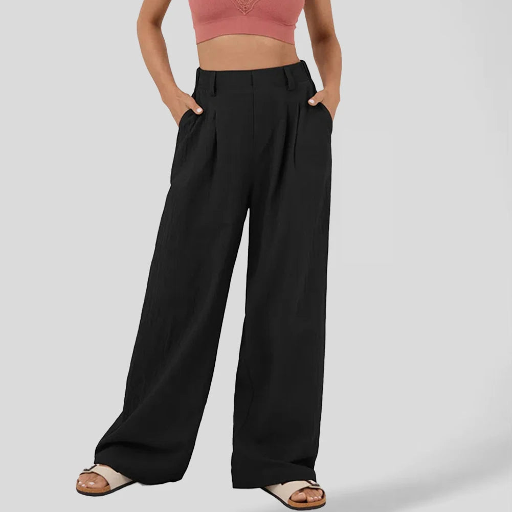 Wide Leg Pants Elegant Loose Office Women Pants Fashion High Waist Straight Trousers Casual Chic-Spliced Full Length Lady Pants